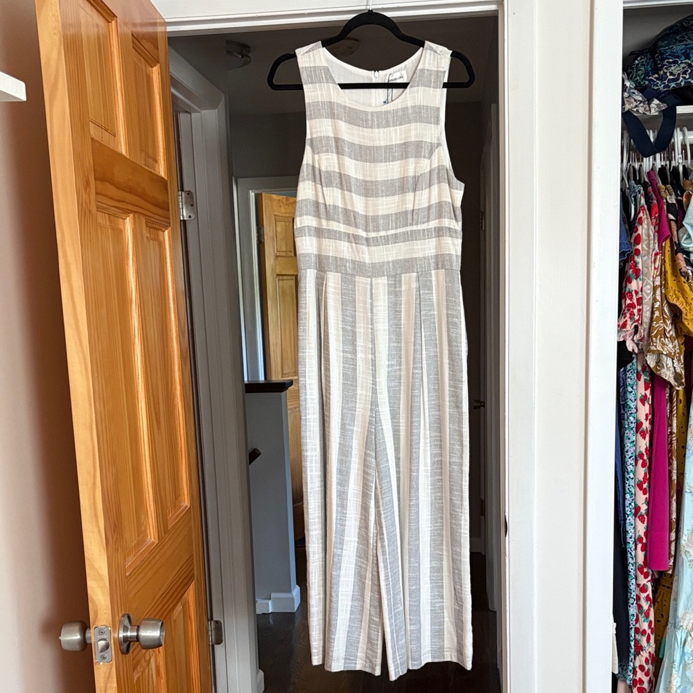 Sugarlips Gray and White Striped Wide Leg Jumpsuit